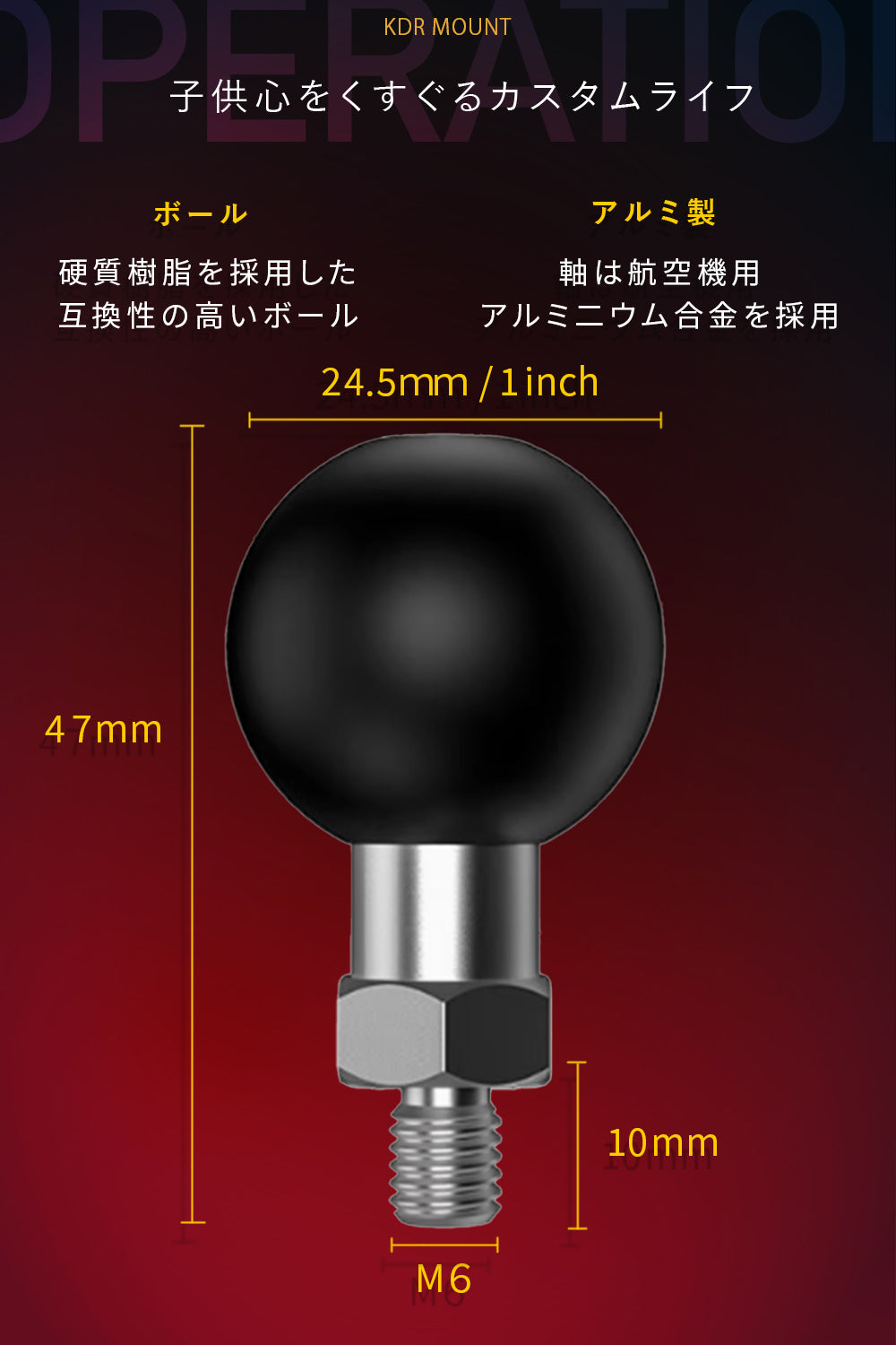 ボールマウント 1インチボール 25.4mm ボルト M6×10 KDR-R8D