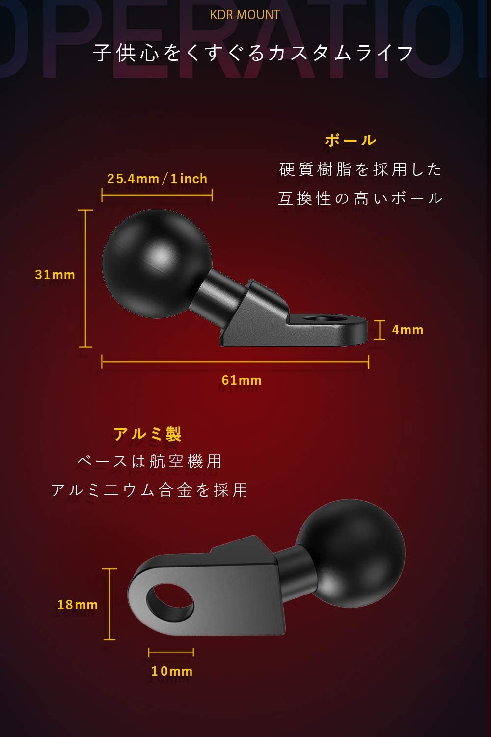 1インチ(25.4mm)ボールミラーマウント KDR-R12 – Kaedear(カエディア)